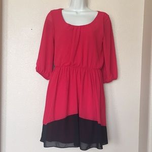 BCX Red Black Color Block Career Dress Med